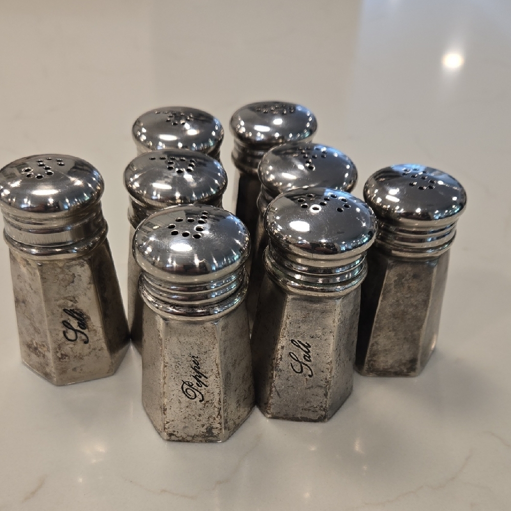 FOUR sets of Pottery Barn Silver Salt and Pepper Shaker Sets